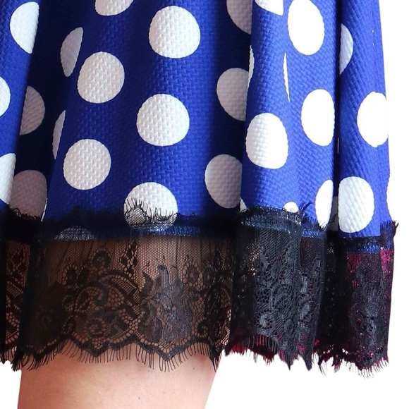 Coquette Retro Polka Dot Skater Skirt Lace Trim Cute Sexy Date Night S/M - Picture 7 of 16